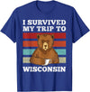 plainly Funny Beart Retro I Survived My Trip I Survived My Journey to Wisconsin Vintage Tired Bear Coffee T-Shirt - Royal Blue