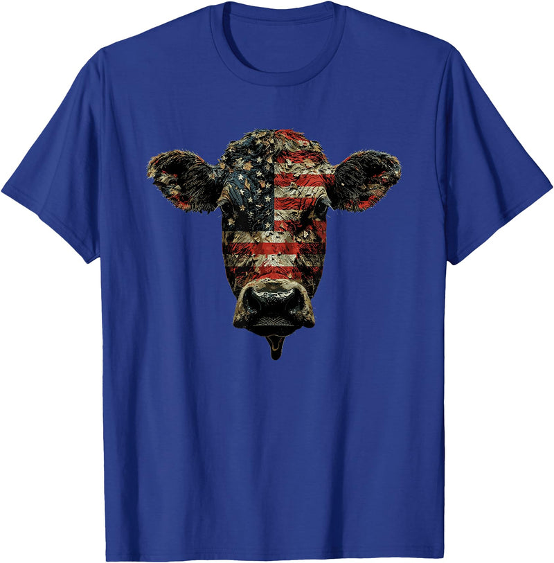 4th Of July Cow Farm Outfits For Men Cow Farm Patriotic Farmer 4th Of July USA American Flag T-Shirt - Royal Blue