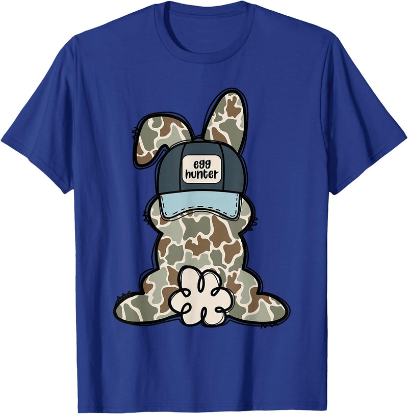 Funny Bunny Egg Hunter Rabbit Lovers Happy Easter Camouflage T-Shirt in Royal Blue