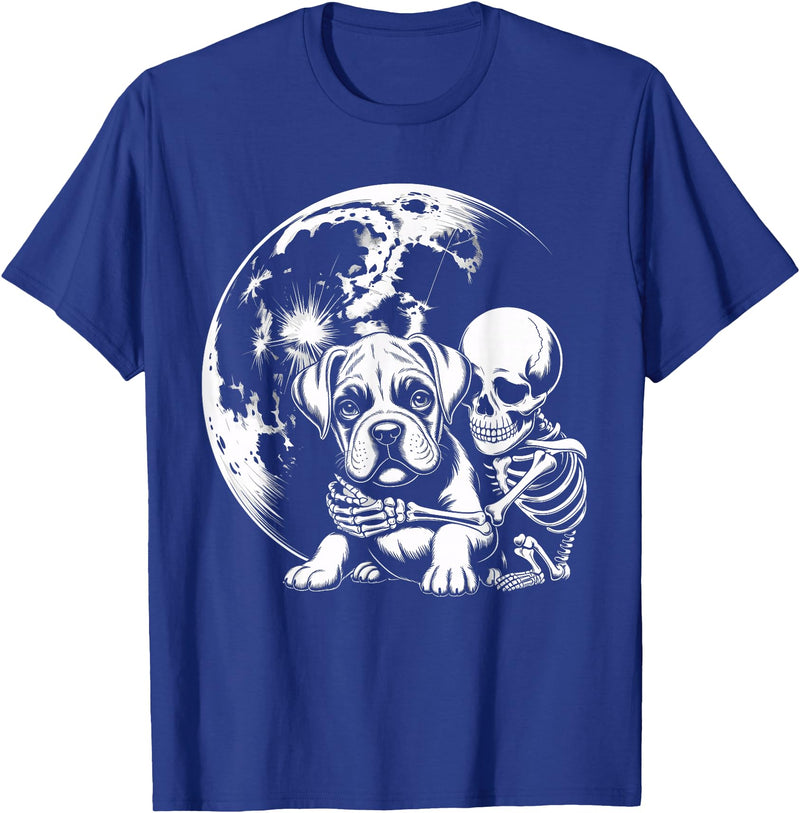 Cute Skeleton Boxer Dog Halloween Women Men Skeleton Hugging Dog Halloween Boxer Lover Mom Dad T-Shirt - Royal Blue