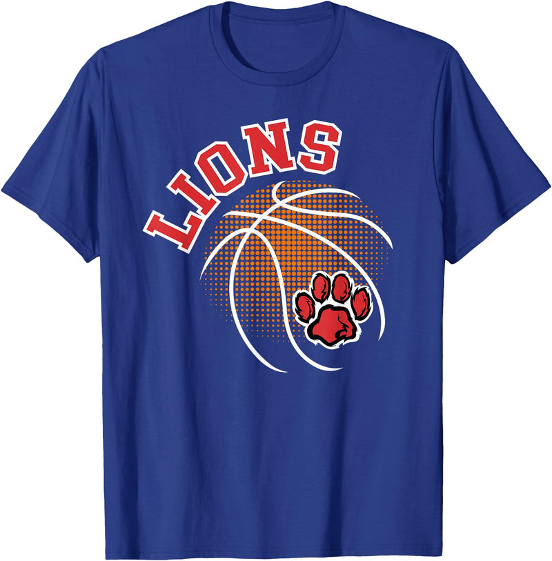LIONS TEES CO Lions Basketball Red Lion Pride School Spirit Lion Mascot T-Shirt - Royal Blue