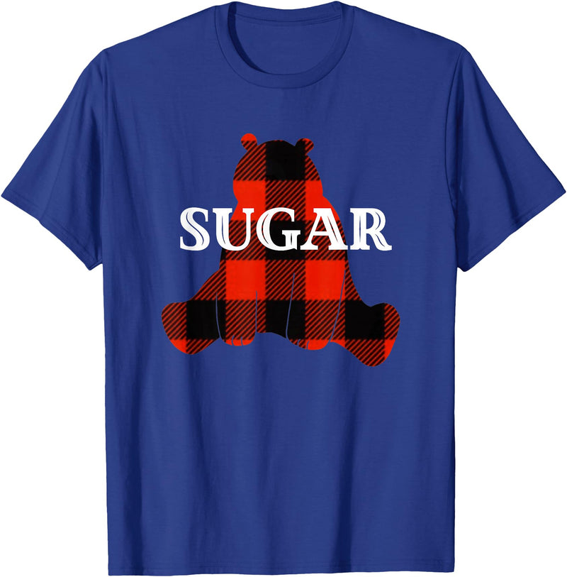 Buffalo Plaid Bear Designs Sugar Nickname Bear Buffalo Plaid Design T-Shirt - Royal Blue