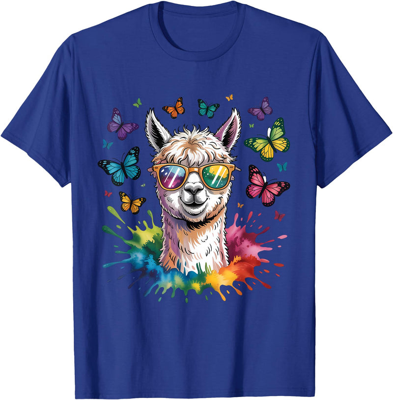 Funny Llama Lover Graphics Cute Llama with Sunglasses Animal Art Graphic Funny Alpaca T-Shirt - Royal Blue