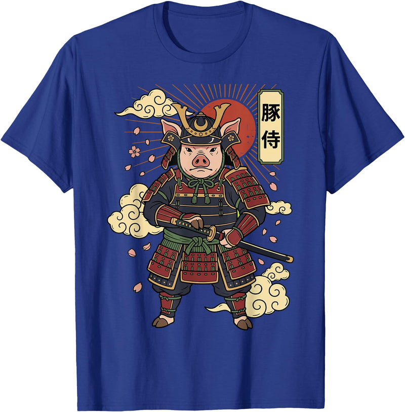 Samurai Pig Anime Japan Pig Samurai Japanese Warrior T-Shirt - Royal Blue