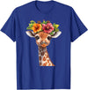 Aesthetic Giraffe Art Cute Floral Giraffe With Flower Crown T-Shirt - Royal Blue