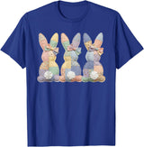 Easter Patchwork Bunny Cute Bunny Rabbit Coquette Lace Bow T-Shirt in Royal Blue