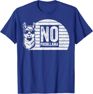 Teetro No Probllama Cool Llama Sunglasses Humor Animal T-Shirt - Royal Blue