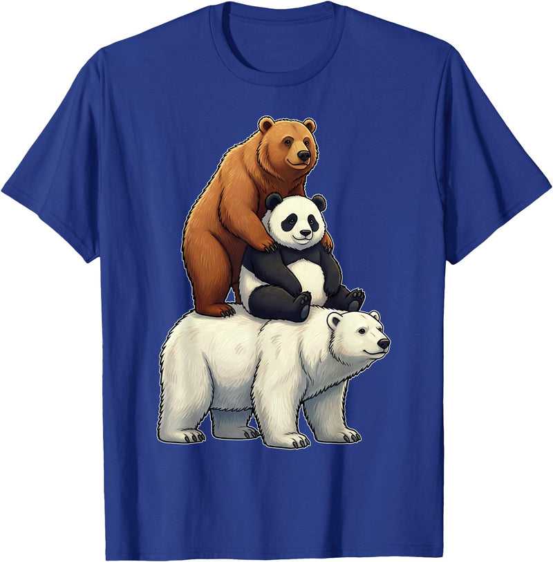 Cute Bear Panda Polar Bear Stack Funny Wildlife Funny Bears Stacked Panda Grizzly Polar Bear Trio Meme Art T-Shirt - Royal Blue