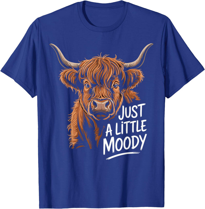 Scottish Highland Cow Lovers men woman kids Highland Cow Just A Little Moody Flower Cattle Hairy Cow T-Shirt - Royal Blue