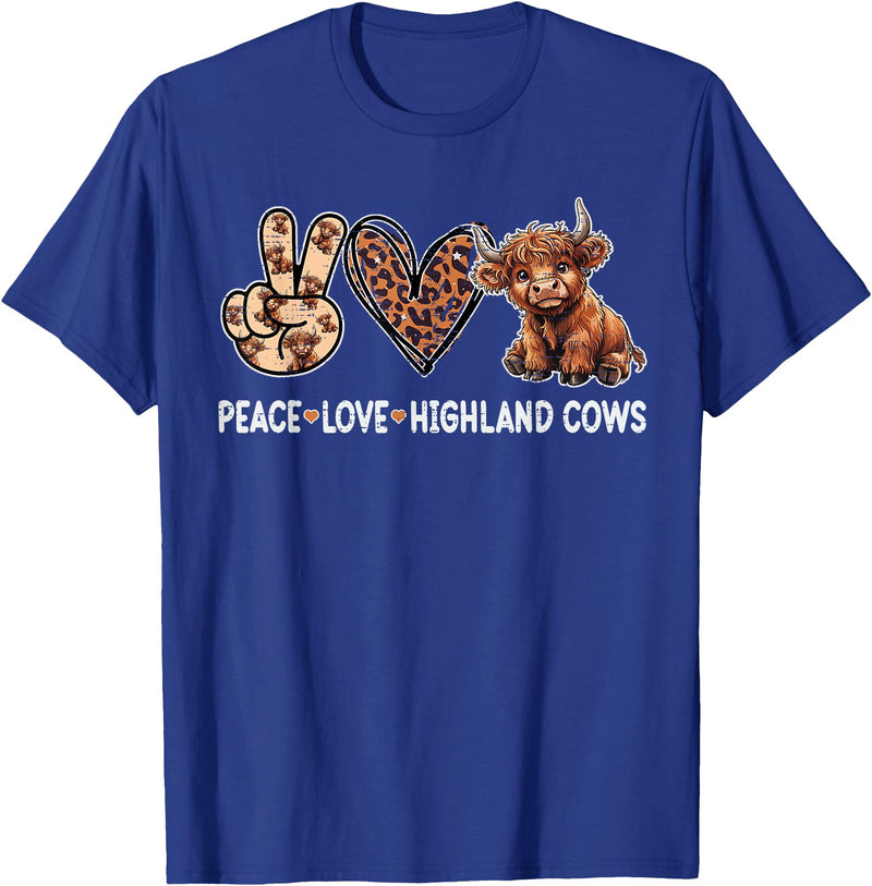 Highland Cow shirts for Girls Women Kids Peace Love Highland Cows Funny Beef Farmer Farm Cow Lover T-Shirt - Royal Blue