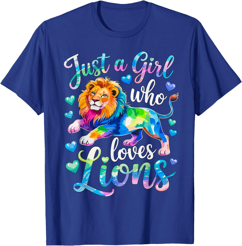 Funny Lion Lover Lion Animal Just a Girl Who Loves Lions T-Shirt - Royal Blue