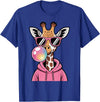 Giraffe Sasquatch Blowing Bubblegum Toddler Kids Cute Giraffe Blowing Bubble Gum and Pink Glasses Kids Boys T-Shirt - Royal Blue
