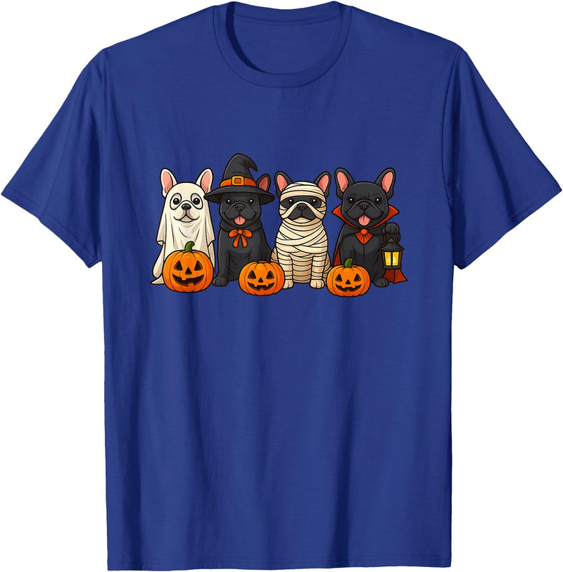 Ghost Bulldog Halloween French Mummy Dog Lover French Bulldog Ghost Witch Pumpkins Halloween Dog Costume T-Shirt - Royal Blue