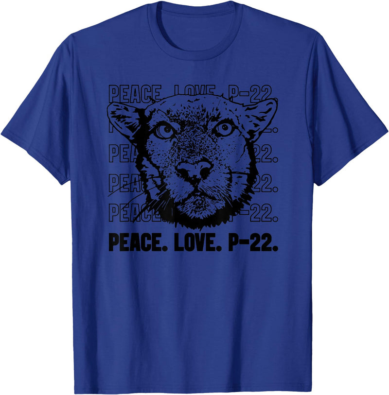 P22 Mountain Lion Tee Shirts for Nature Lovers P-22 Mountain Lion Legend LA California Art P22 Peace Love T-Shirt - Royal Blue