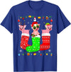 Christmas Pajama Top Matching Outfit Co Three Pig In Christmas Socks Matching Xmas Pajama T-Shirt - Royal Blue