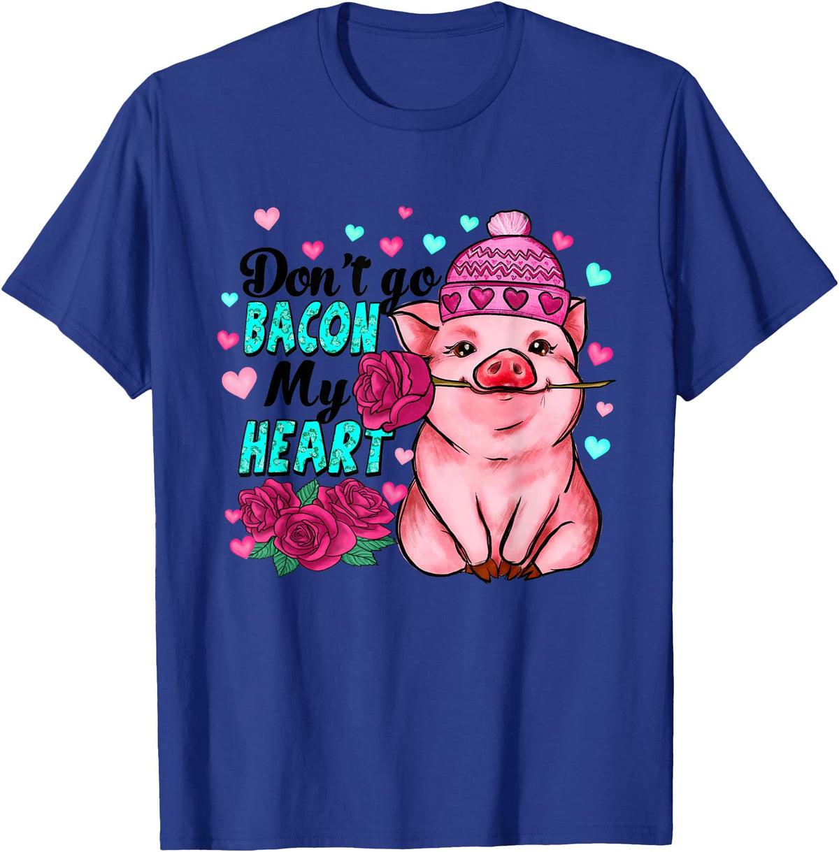 Punny Pig Valentine Apparel Don't Go Bacon My Heart Funny Pig Valentine Tee T-Shirt - Royal Blue