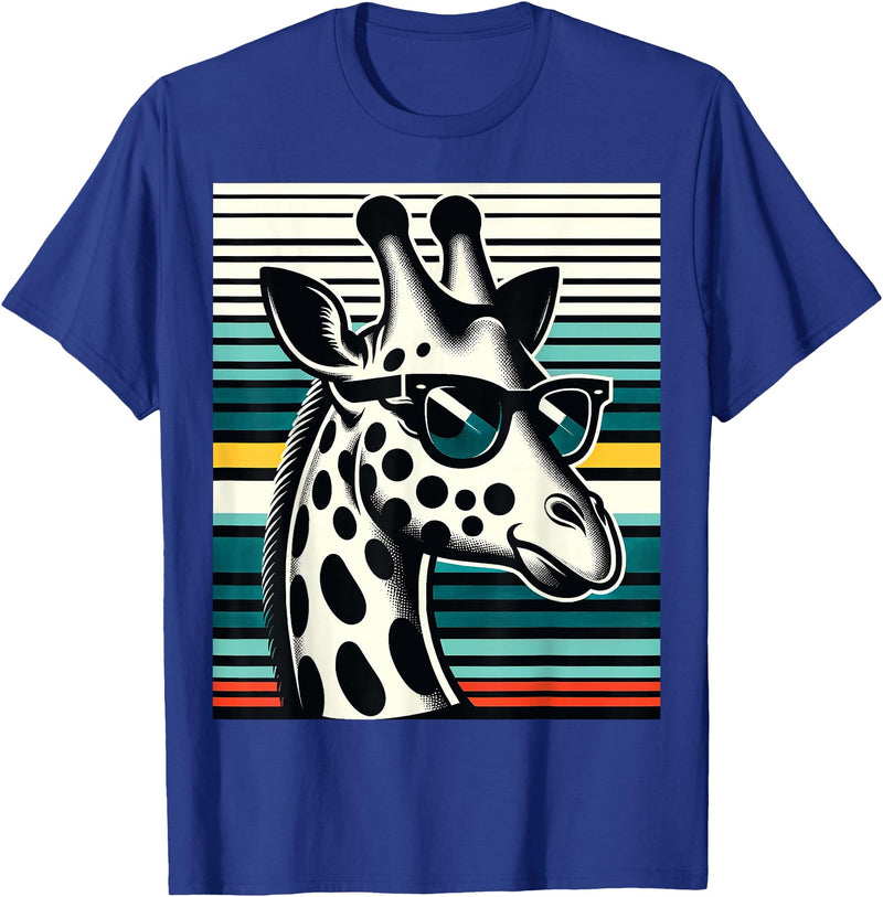 DESIGN BY TEERA Funny Giraffe Vintage Sunglasses African Animal Lover T-Shirt - Royal Blue