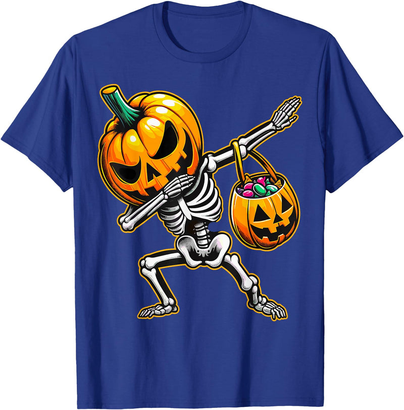 Funny Dab Skeleton Pumpkin Halloween Dabbing Skeleton Pumpkin Candy Funny Halloween T-Shirt - Royal Blue