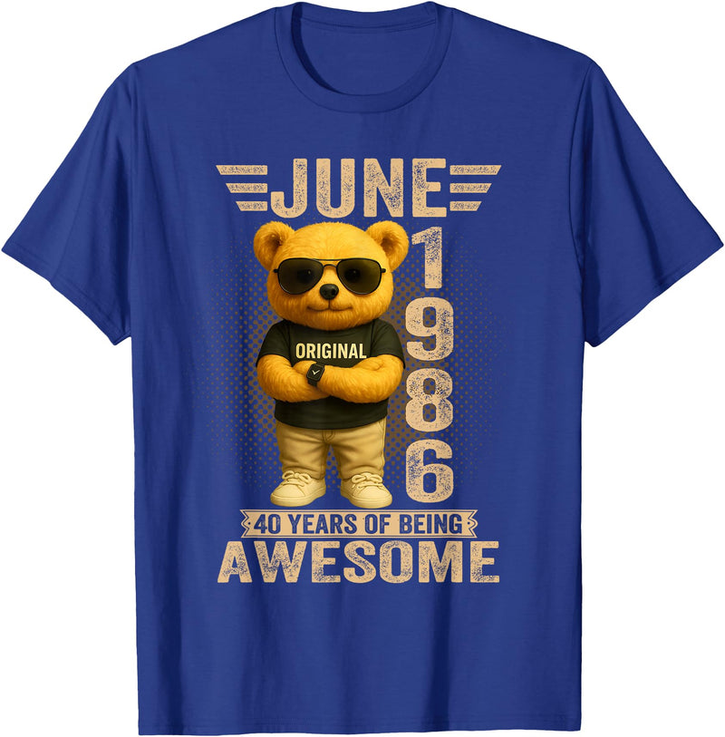 June 1986 40th Birthday Gifts for Men Women 40 Year Old June 1986 Teddy Bear 40th Birthday Men Women T-Shirt - Royal Blue