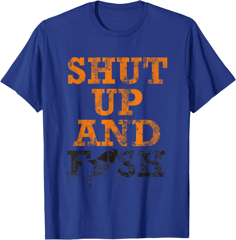 Green Cow Land Shut Up And Fish Distressed apparel T-Shirt - Royal Blue