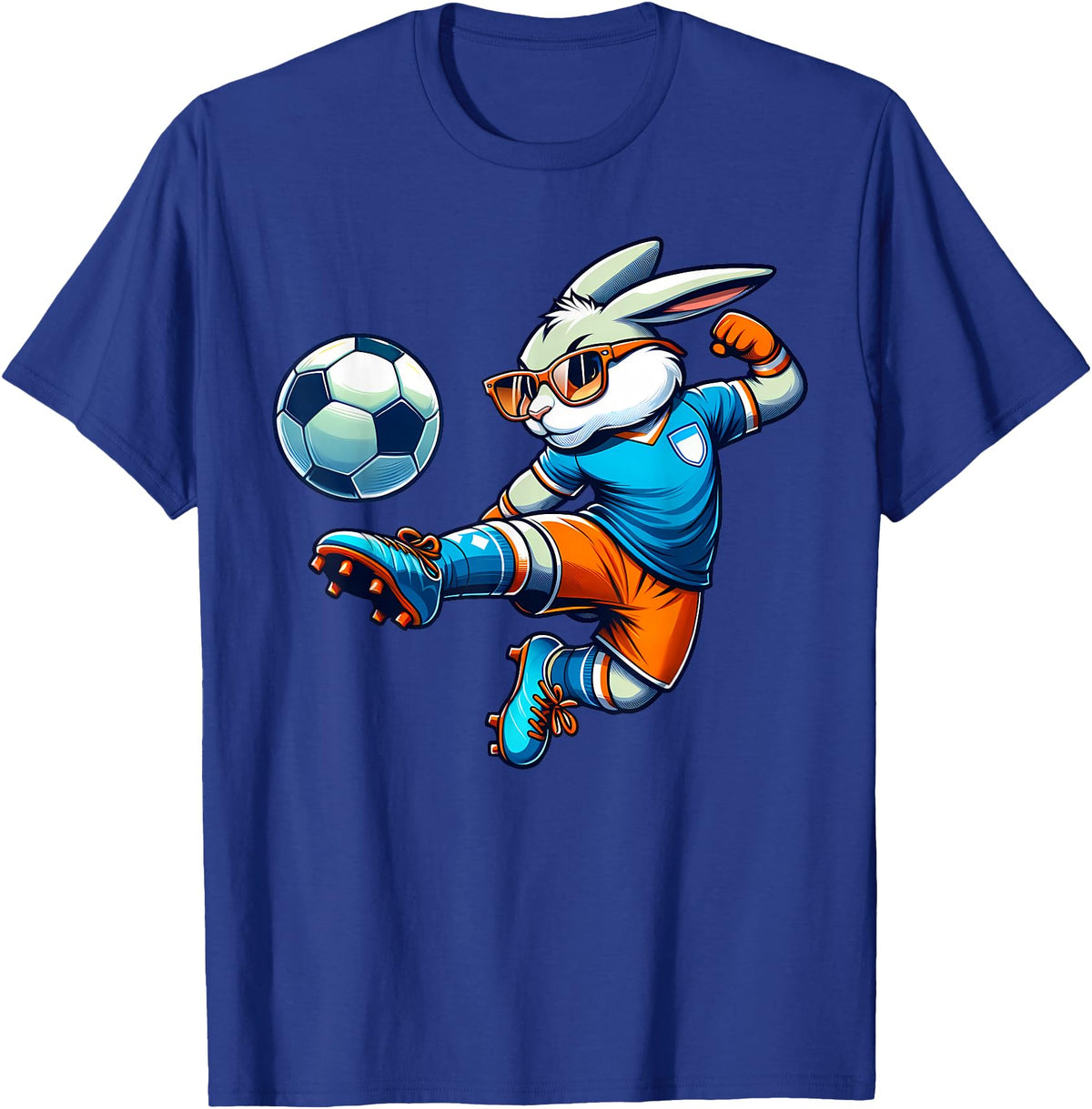 Happy Easter Bunny Soccer Player Lover Sport Rabbit T-Shirt in Royal Blue