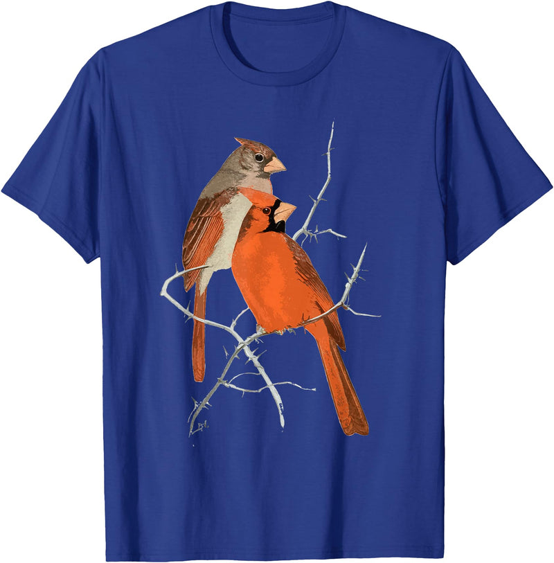 Red Cardinal Bird Male Female Vintage Red Cardinal Bird T-Shirt - Royal Blue
