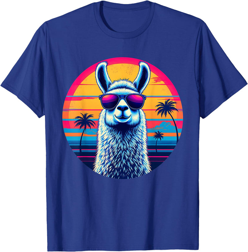 Llama Alpaca Vintage Art Co. Llama Alpaca Retro 80s Style T-Shirt - Royal Blue