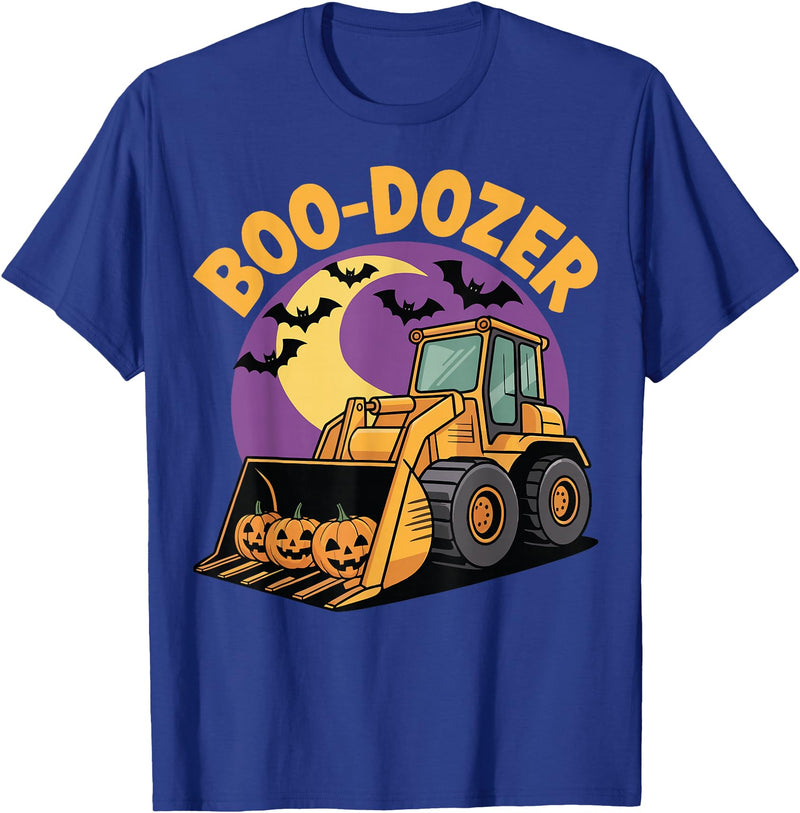 Bulldozer Halloween Costume Toddler Spooky Ghost Boo-Dozer Halloween Kids Bulldozer T-Shirt - Royal Blue