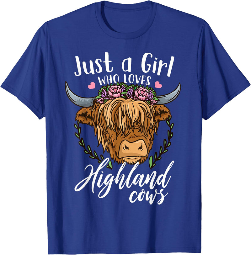 Scottish Highland Cow Lovers Scottish Highland Cow Just a Girl Who Loves Highland Cows T-Shirt Small - Royal Blue