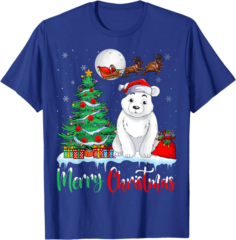 Polar Bear Lover Christmas Gifts T Shirts Polar Bear Wearing Santa Hat Xmas Merry Christmas Polar Bear T-Shirt - Royal Blue