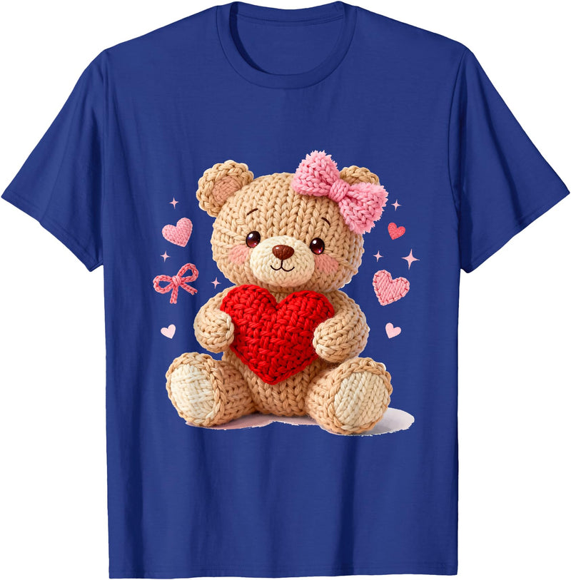 Cute Crochet Valentine Love Art Studio Be My Valentine Cute Crochet Yarn Teddy Bear Love T-Shirt - Royal Blue