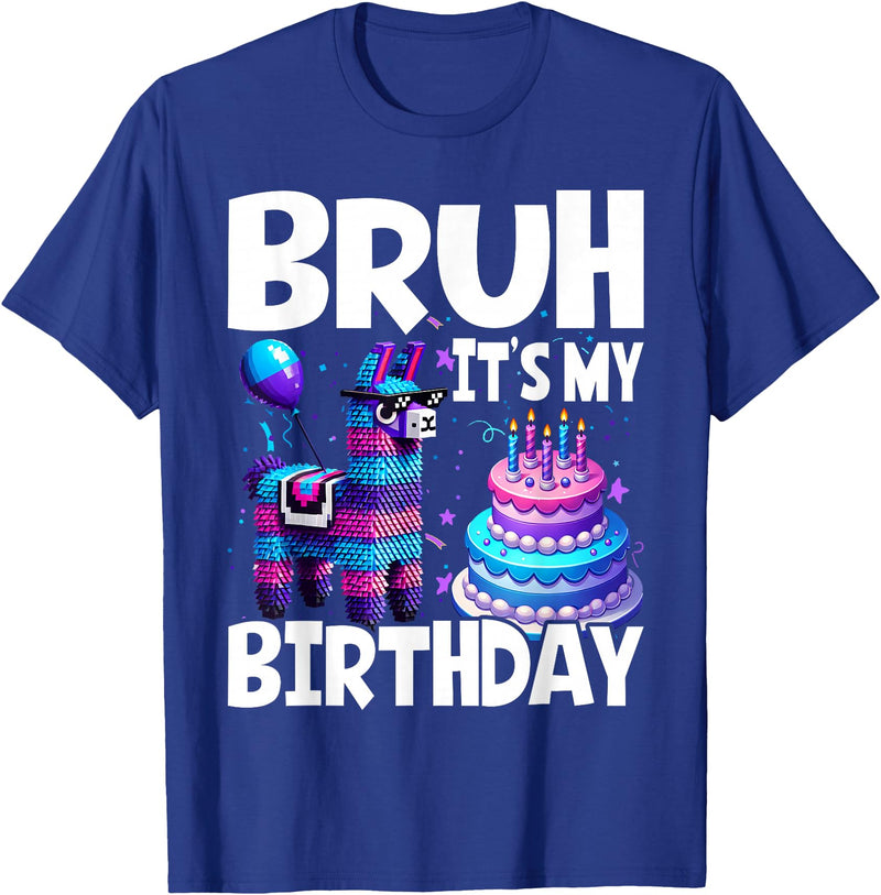 Llama Lover Gift Co. Bruh Its My Birthday Llama Pinata T-Shirt - Royal Blue