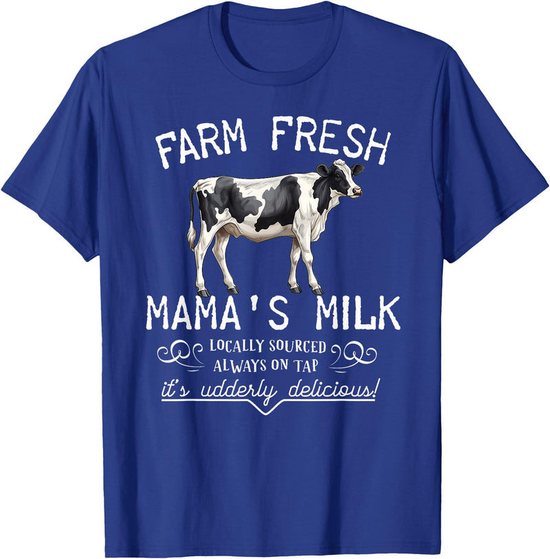 New Mommy Breastfeeding HumorDesigns for Women Funny Breastfeeding Mama's Milk Cow Farm Lacatation New Mom T-Shirt - Royal