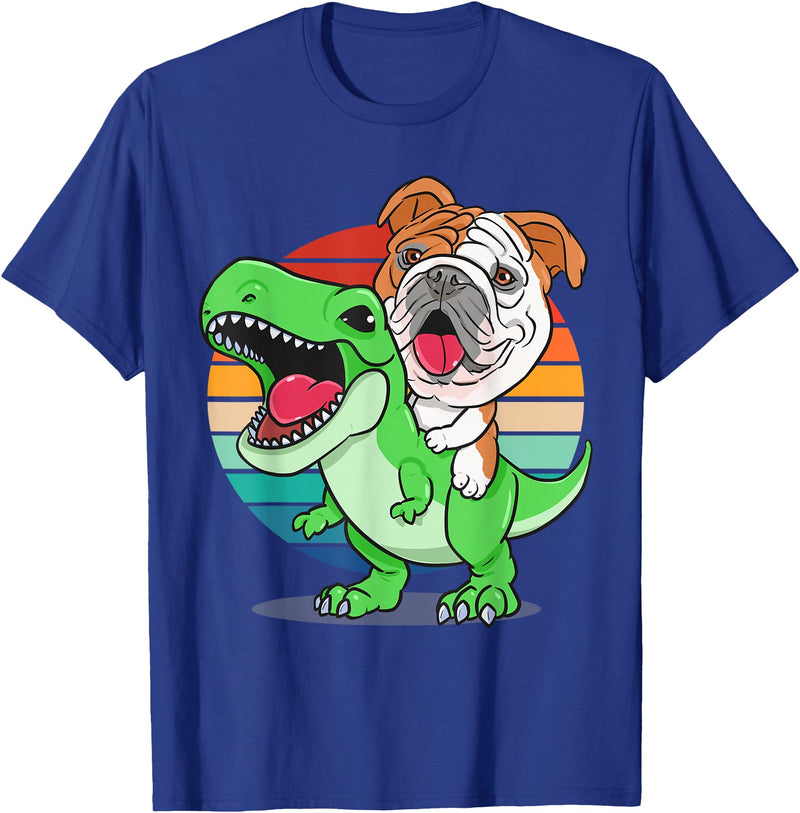 English Bulldog Funny Dinosaur Kids Mom Gift Tees Funny English Bulldog Riding Cute T-Rex Dinosaur Dog Mom T-Shirt - Royal