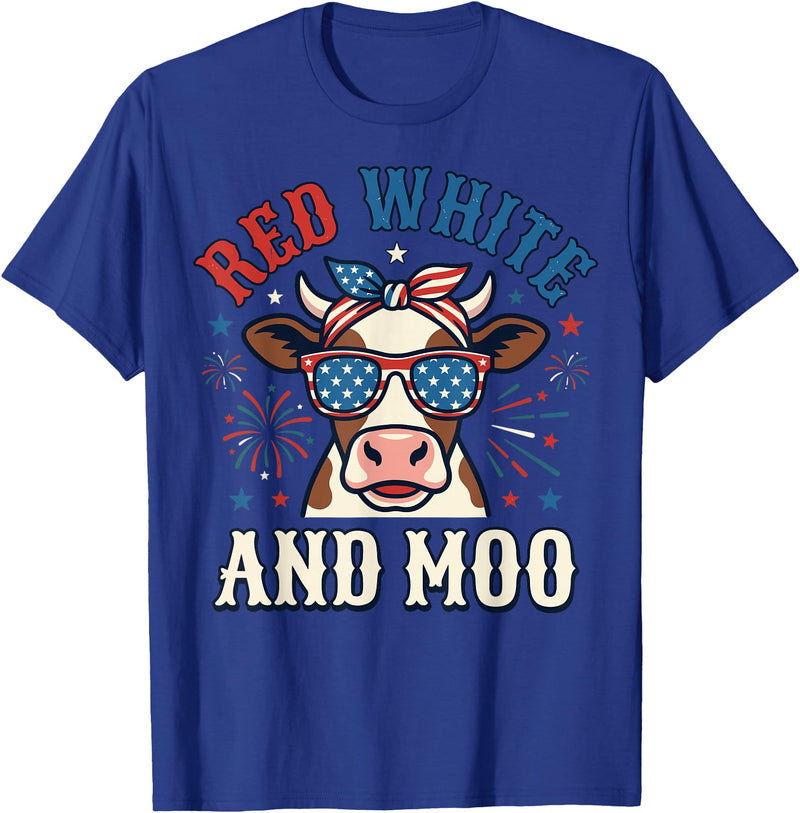 Patriotic Farm Cow Independence Day Red White and Moo Patriotic USA Flag Cow 4th of July T-Shirt - Royal Blue