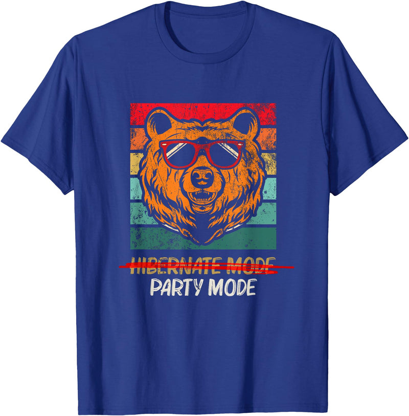 Winter, Spring, Summer & Fall Apparel Spring Hibernation Season Over Funny Retro Party Mode Bear T-Shirt - Royal Blue