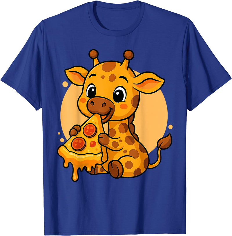 Giraffe Eating Pizza Graphic Design Funny Giraffe Eating Pizza Graphic Boys Girls Giraffe Lover T-Shirt - Royal Blue
