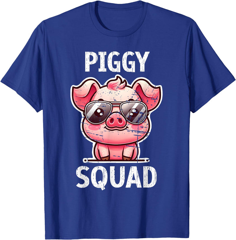 Pig Lovers Apparel and Home Decor Shop Funny Pig Wearing Sunglasses Piggy Squad Farm Farmer T-Shirt - Royal Blue