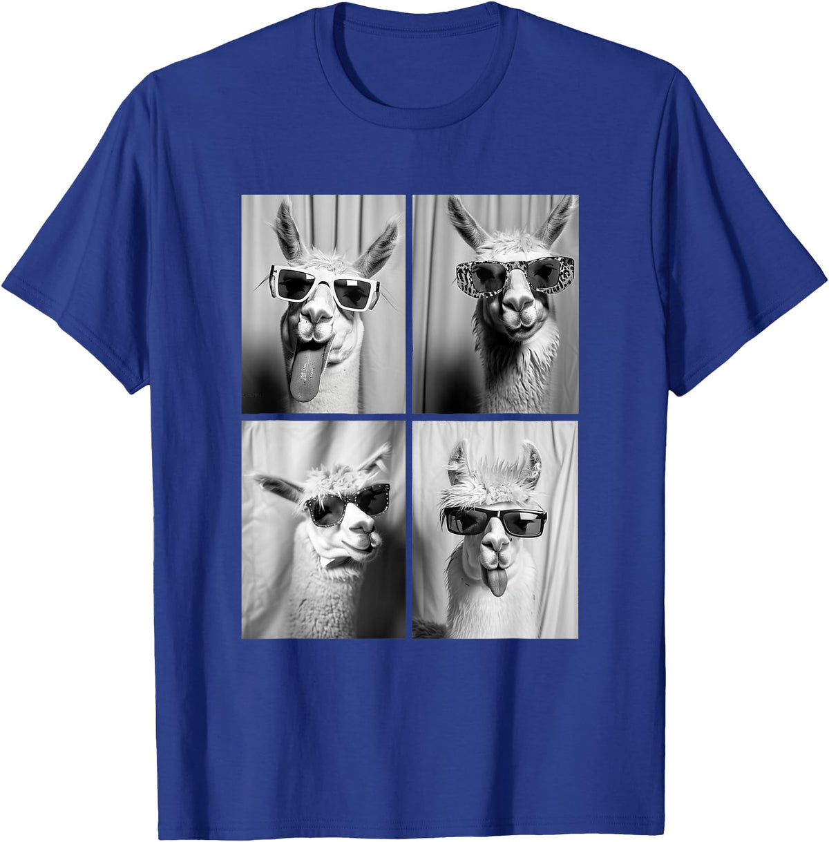 Funny Animal Photography Clothing Co. Funny Llamas with Sunglasses Cool Llama Animals Photo Booth T-Shirt - Royal Blue