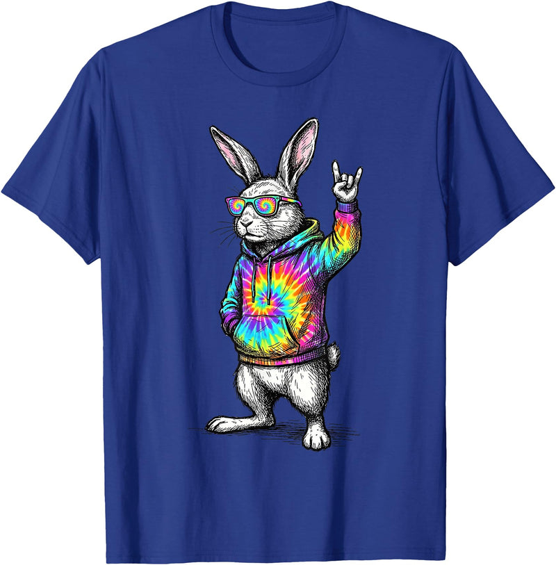 Cute Easter Bunny Rock Rabbit Sunglasses Happy Easter T-Shirt in Royal Blue