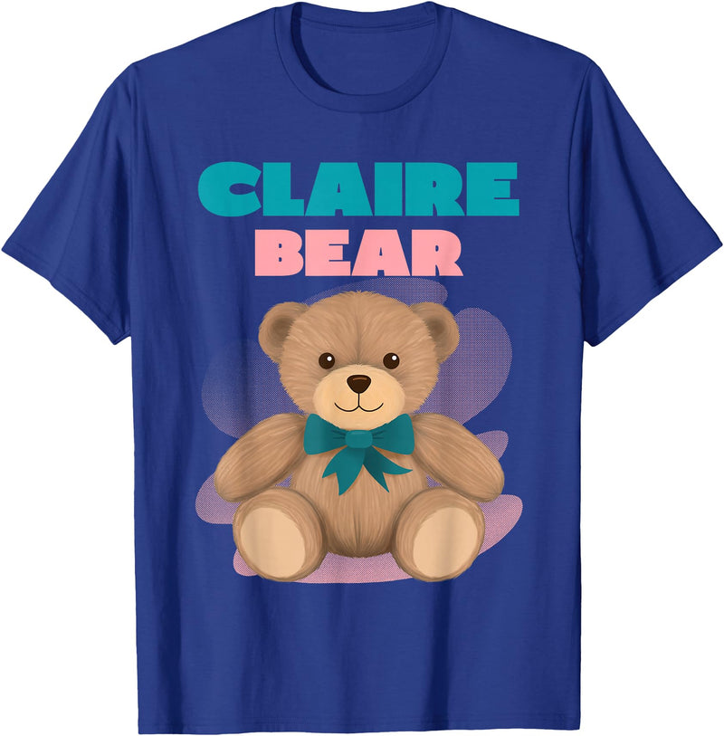 TheNiftyStitches CLAIRE Bear T-Shirt - Women's Black Cartoon Bear T-Shirt - Small - Short Sleeve - Classic Fit - All Seasons - Royal Blue