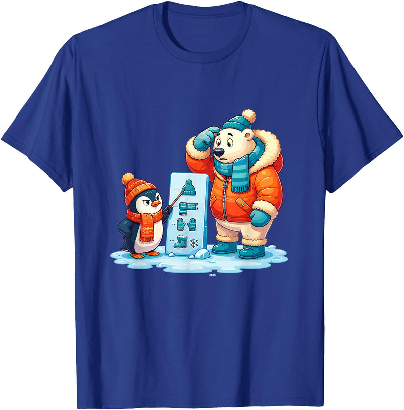 Cute Winter Penguin Polar Bear Humor Funny Penguin Teaching Polar Bear Winter T-Shirt - Royal Blue