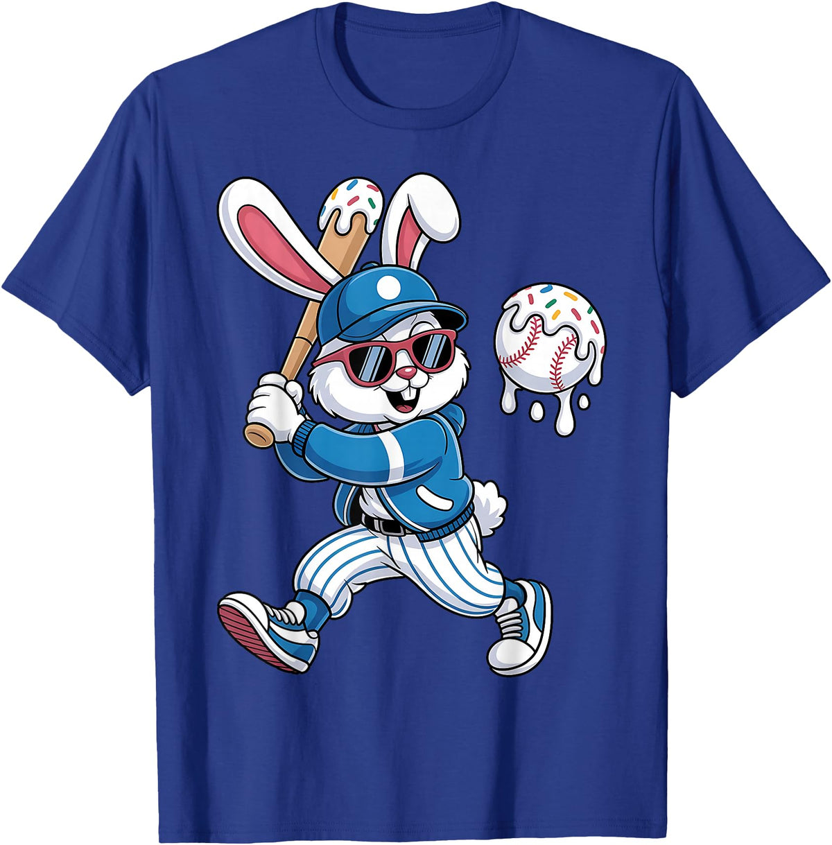 Funny Baseball Drip Rabbit Bunny Easter Men Boys Kids T-Shirt in Royal Blue