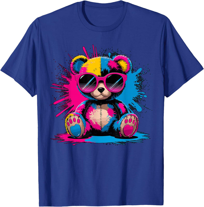 Magical and Funny Bear lover Gifts Colorful Teddy Bear with Sunglasses T-Shirt - Royal Blue