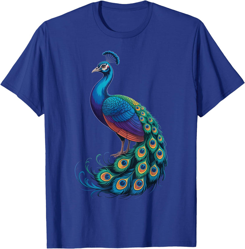 Peacock Peafowl Colorful Bird Peacock Illustration T-Shirt - Royal Blue