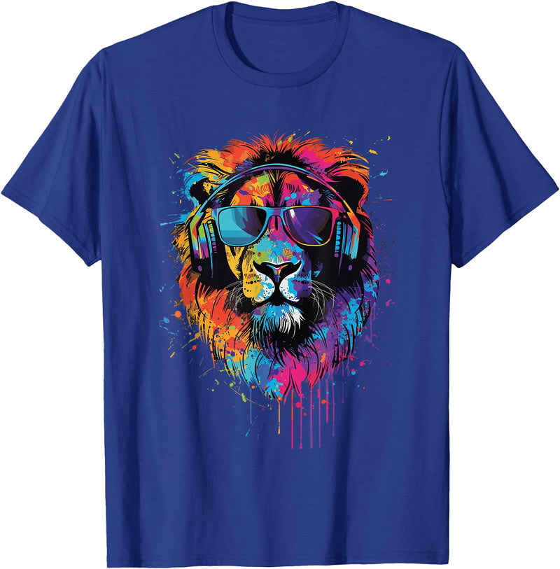 Lion Sunglasses Headphones Design Lion Sunglasses Headphones T-Shirt - Royal Blue