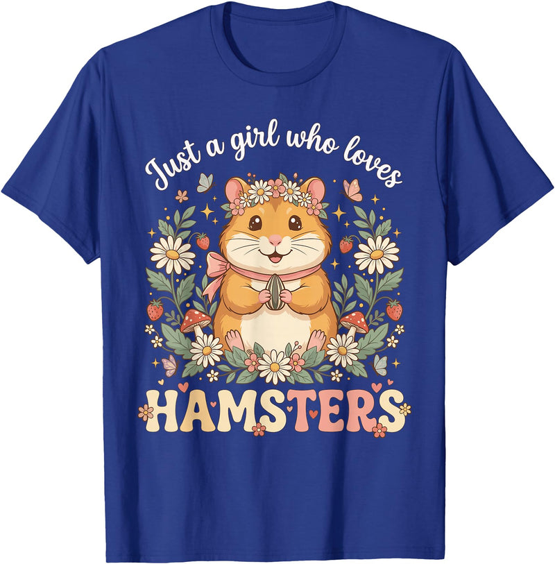 Just a Girl Who Loves Hamsters Cute Floral Pet Aesthetic T-Shirt - Royal Blue