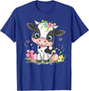 Colorful Cow Art I Cartoon Cow Cute Cow With Flowers I Kids Cow T-Shirt - Royal Blue