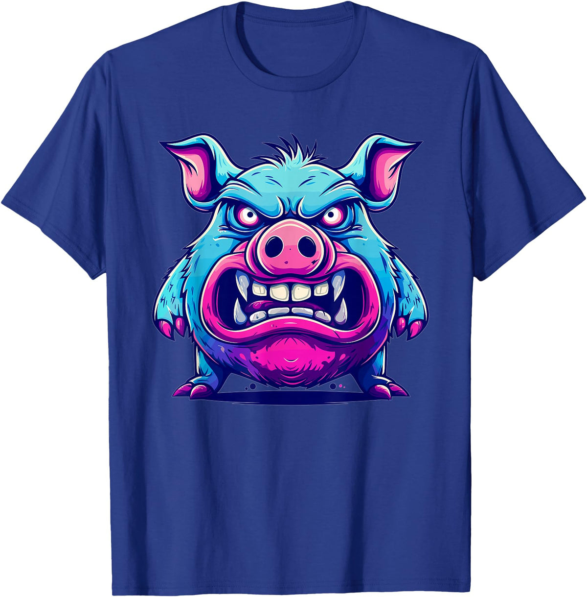 Cartoon Pig Art I Kids Pig Angry Pig I Colorful Pig T-Shirt - Royal Blue