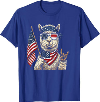 Alpaca 4th of July Men Women Alpaca 4th of July American Flag Patriotic Llama Lover T-Shirt - Royal Blue